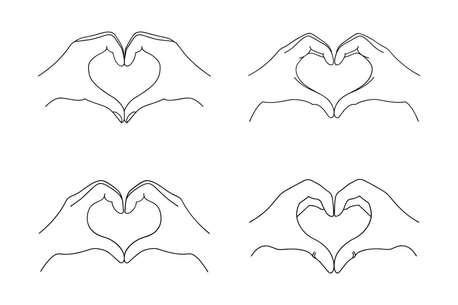 Valentine's Day Hand Heart Gesture Line Art Set Hands Shaping a Heart vector