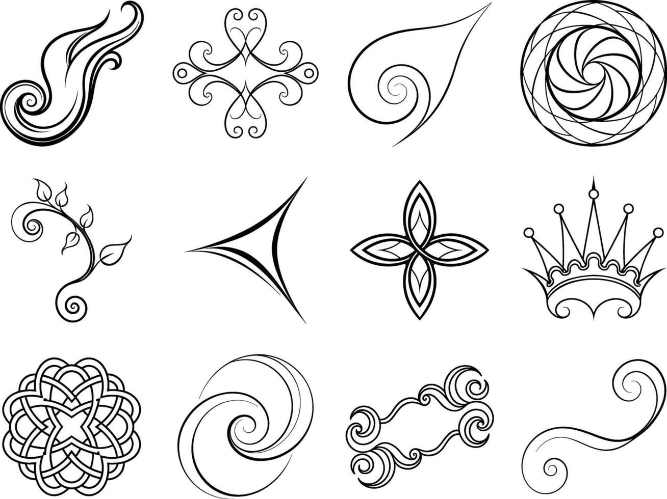 Elegant Decorative Swirls, Flourishes, and Crown Design Elements vector