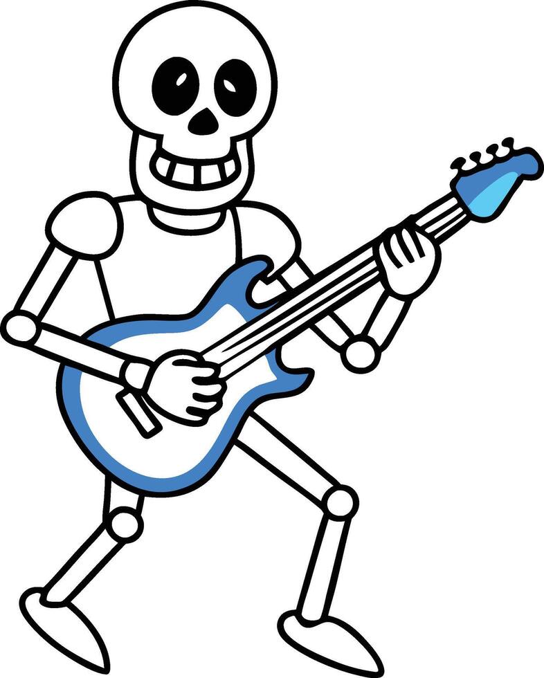 Skeleton Rocker Electric Guitar, Skull, Bones, Music, Cartoon, Day of the Dead, Happy, Playing, Rock vector