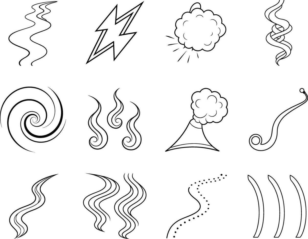 Abstract Swirl Smoke Steam Wave Energy Explosion Icons Set vector