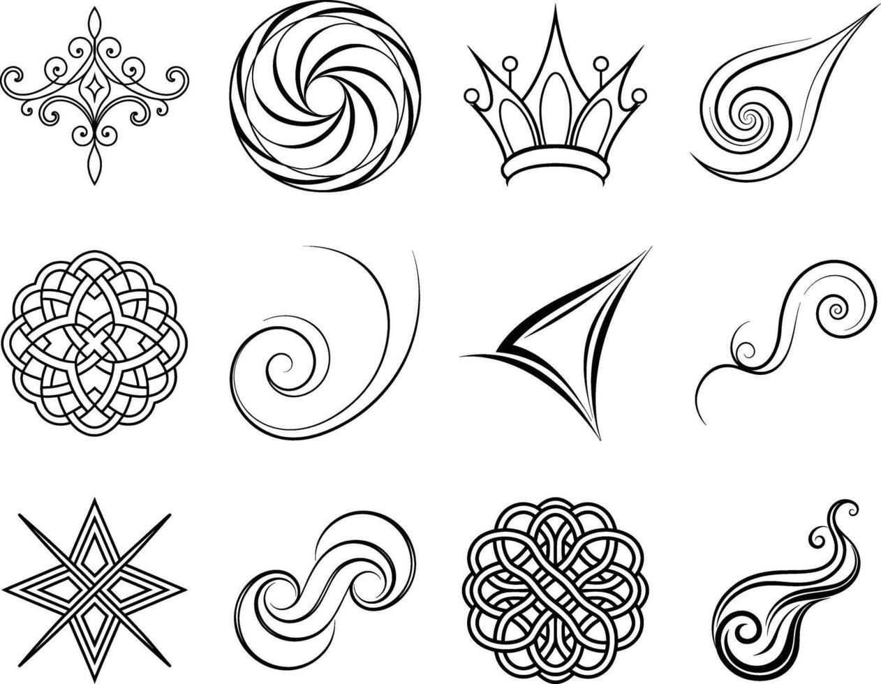 Elegant Black and White Swirl Designs Celtic Knots, Crown, and Abstract Art vector