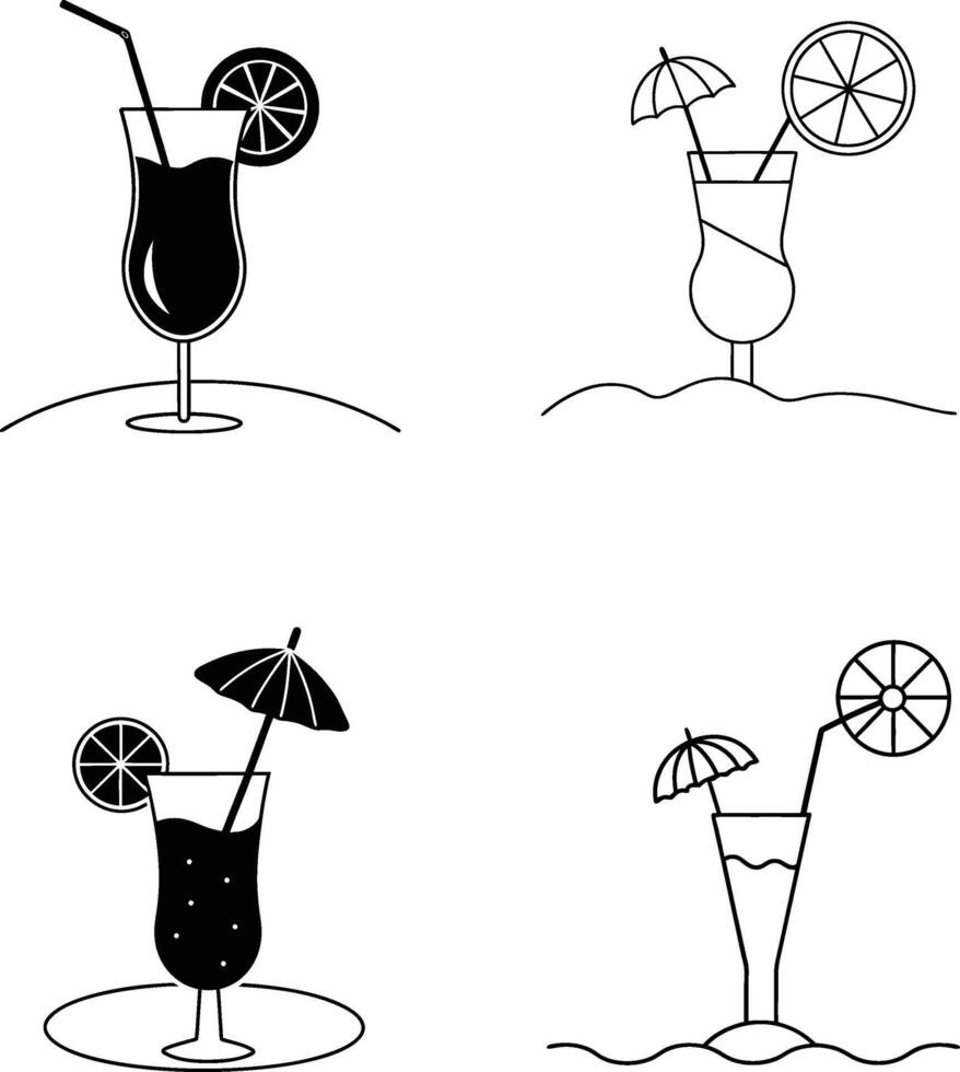 Summer Beach Cocktails Four Refreshing Drink Illustrations vector