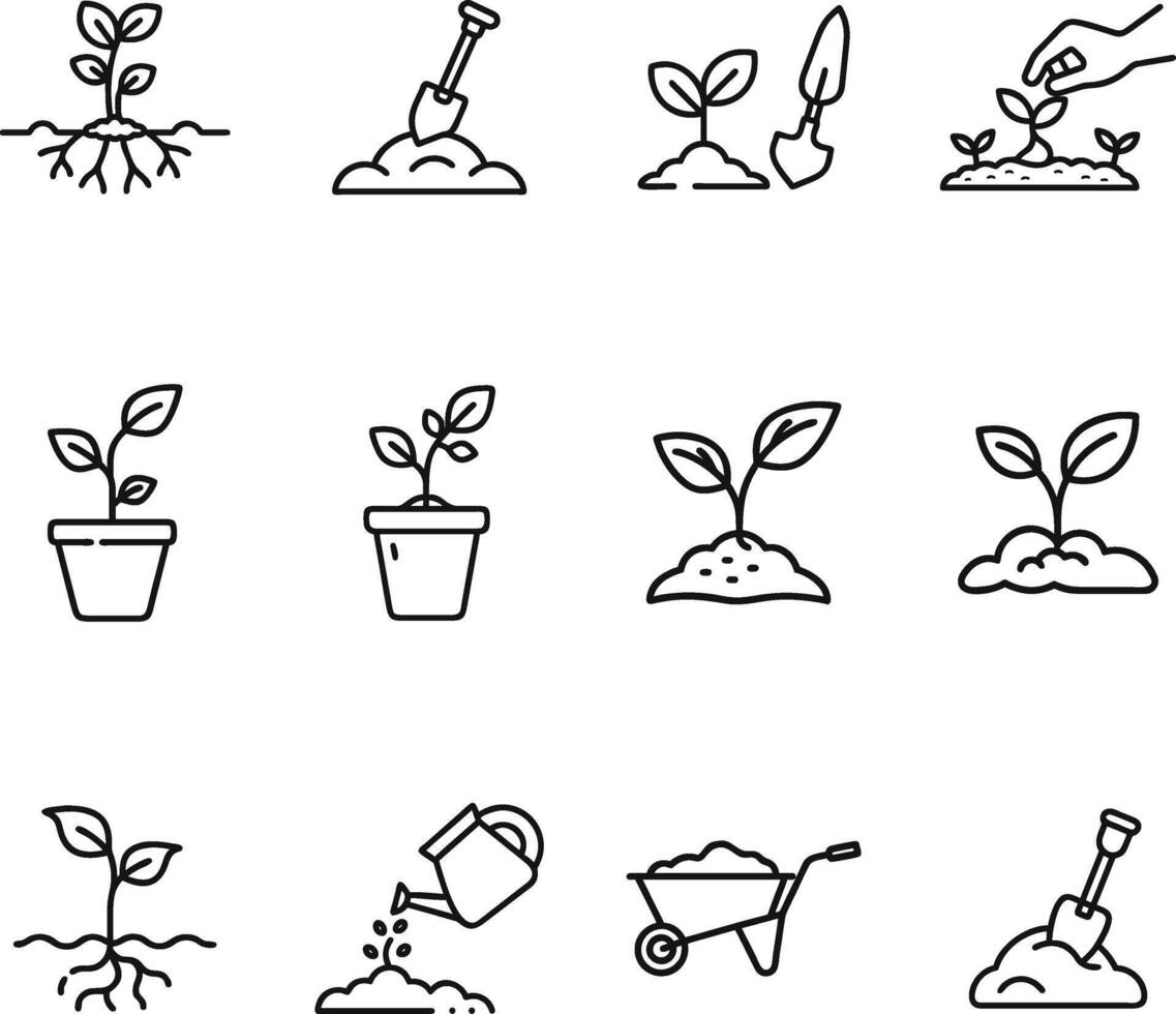 Planting Seedling Growth Stages Gardening Tools and Process vector