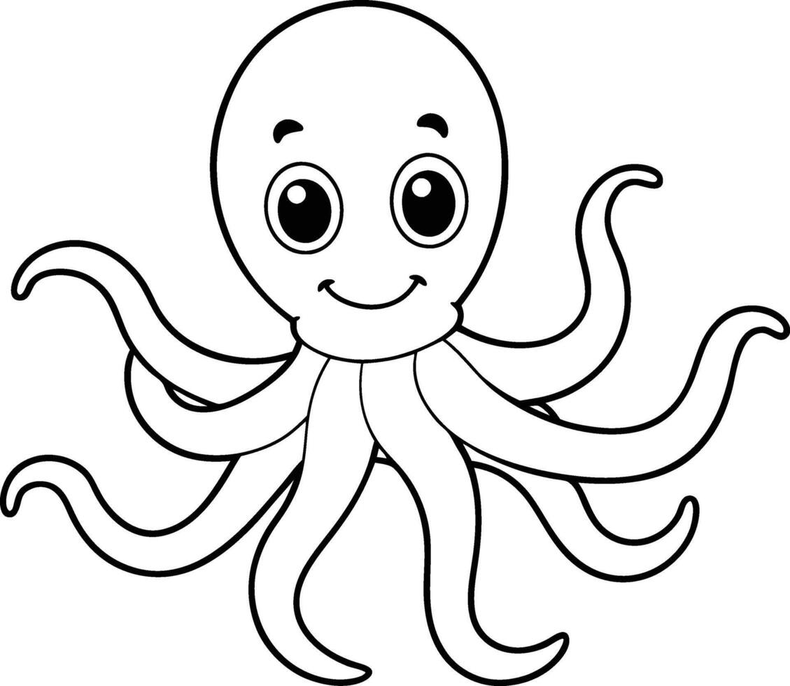 Adorable Cartoon Octopus Coloring Page, Ocean Animal, Sea Creature, Underwater Life, Happy Cephalopo vector