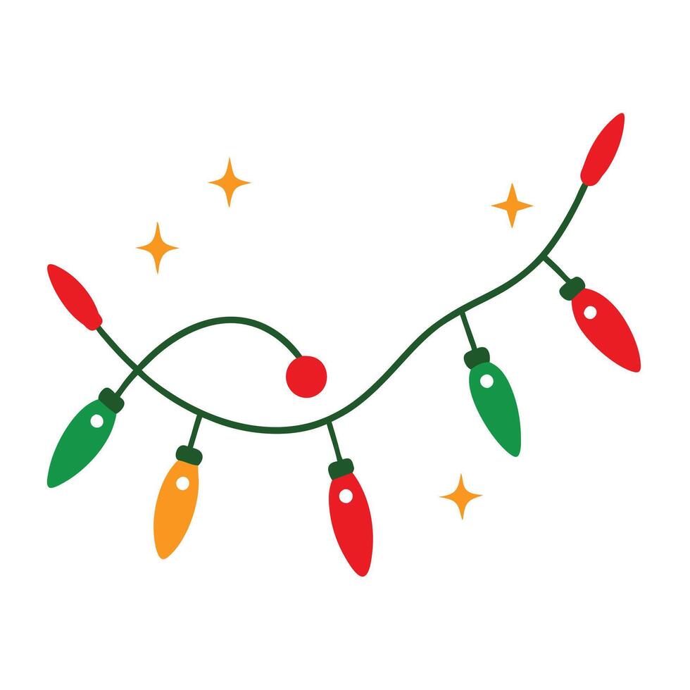 Festive Christmas String Lights Red, Green, Orange Bulbs vector