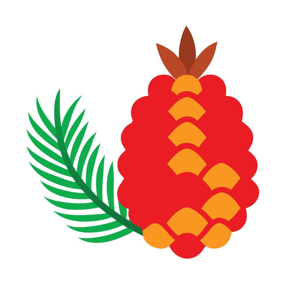 Stylized Red Pine Cone with Green Palm Leaf Illustration vector