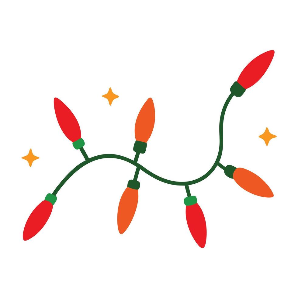 Festive String Lights Holiday Decor, Red Orange Bulbs, Twinkling vector