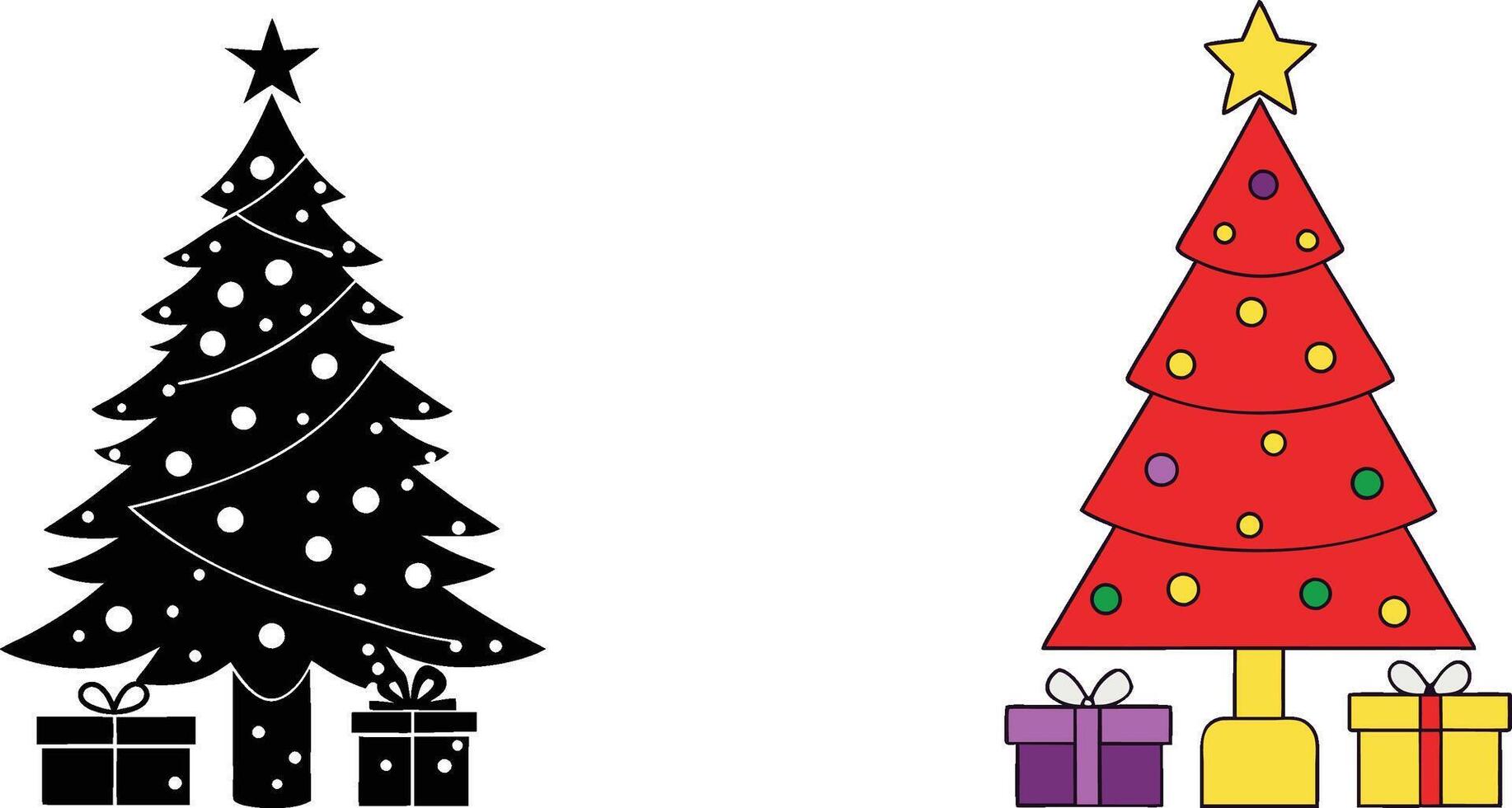 Christmas Trees Black, Red, Decorated, Gifts, Star, Festive, Holiday, Season, Ornaments, Design vector