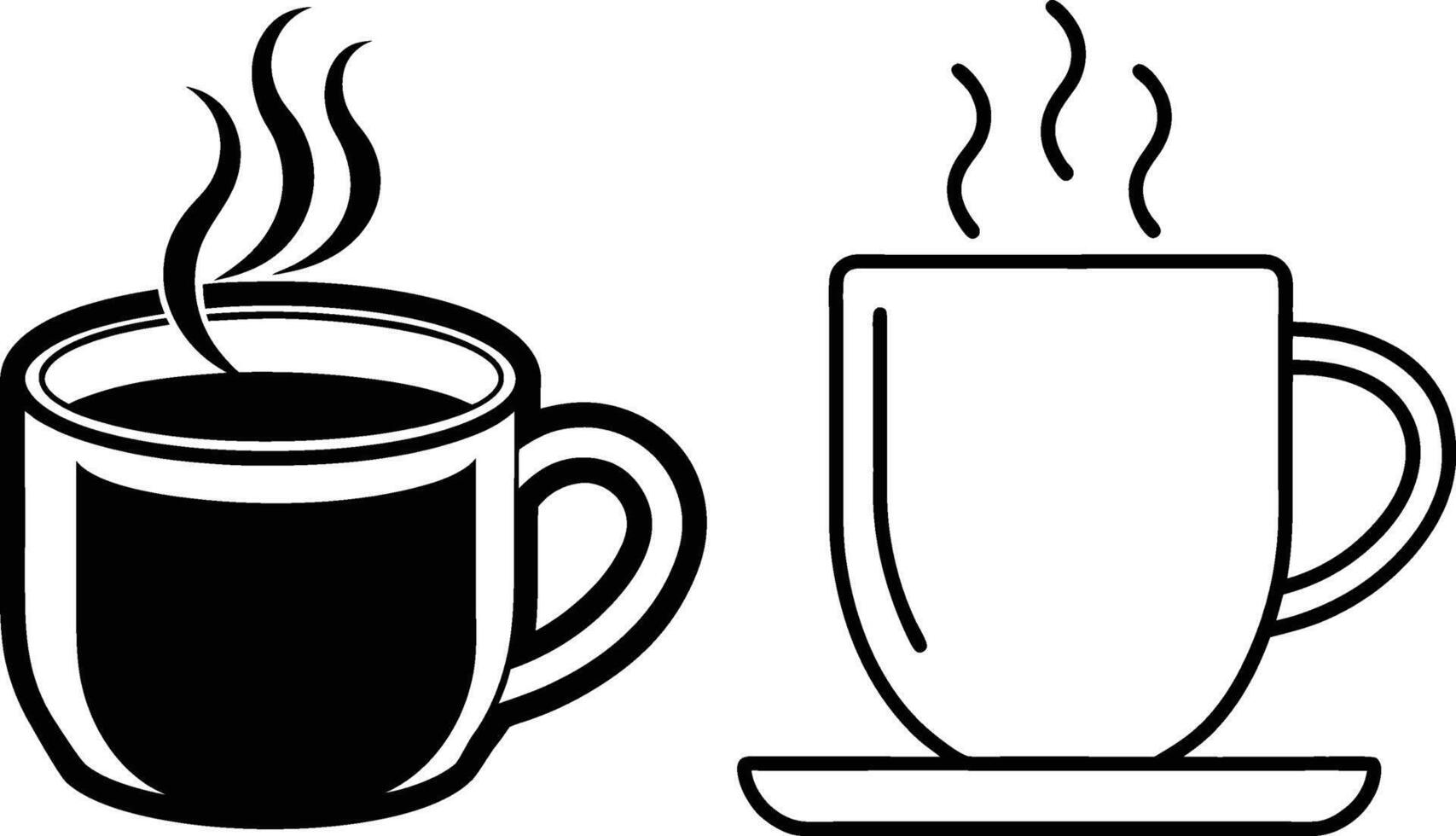 Hot Coffee Cups, Steaming Beverages, Morning Drinks, Cafe Icons vector