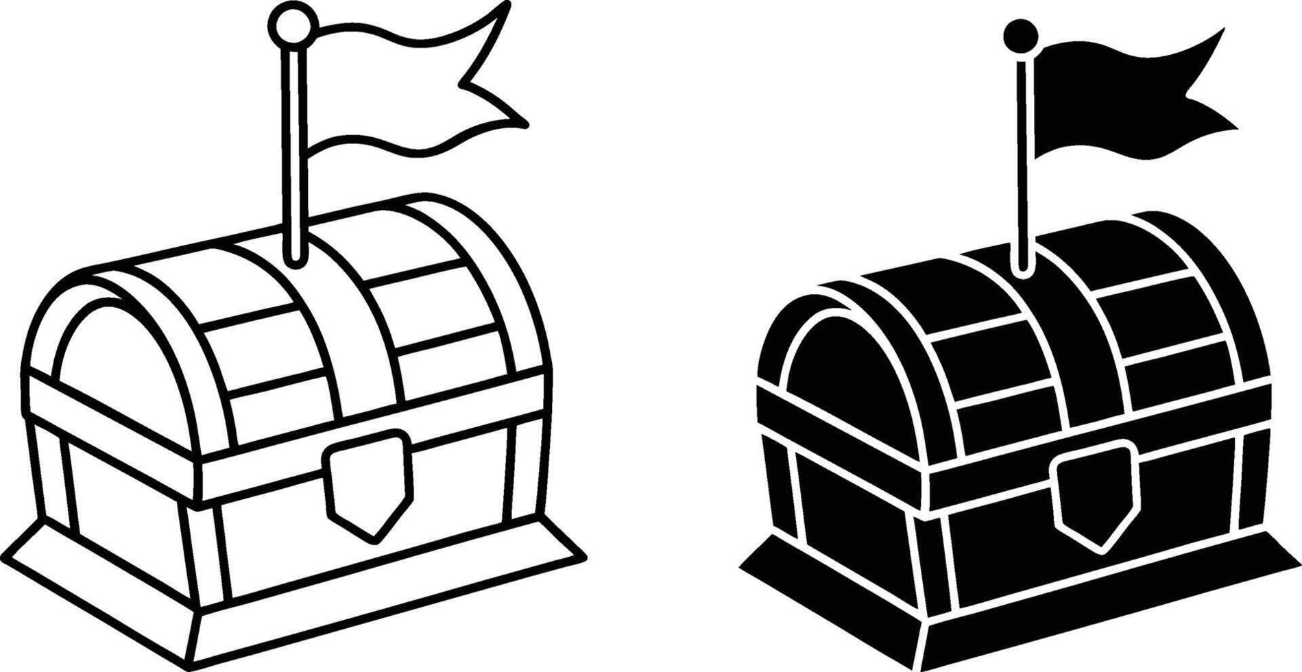 Treasure Chest Icons Outline, Filled, Flag, Reward, Game, Prize, Loot, Wooden, Vintage vector