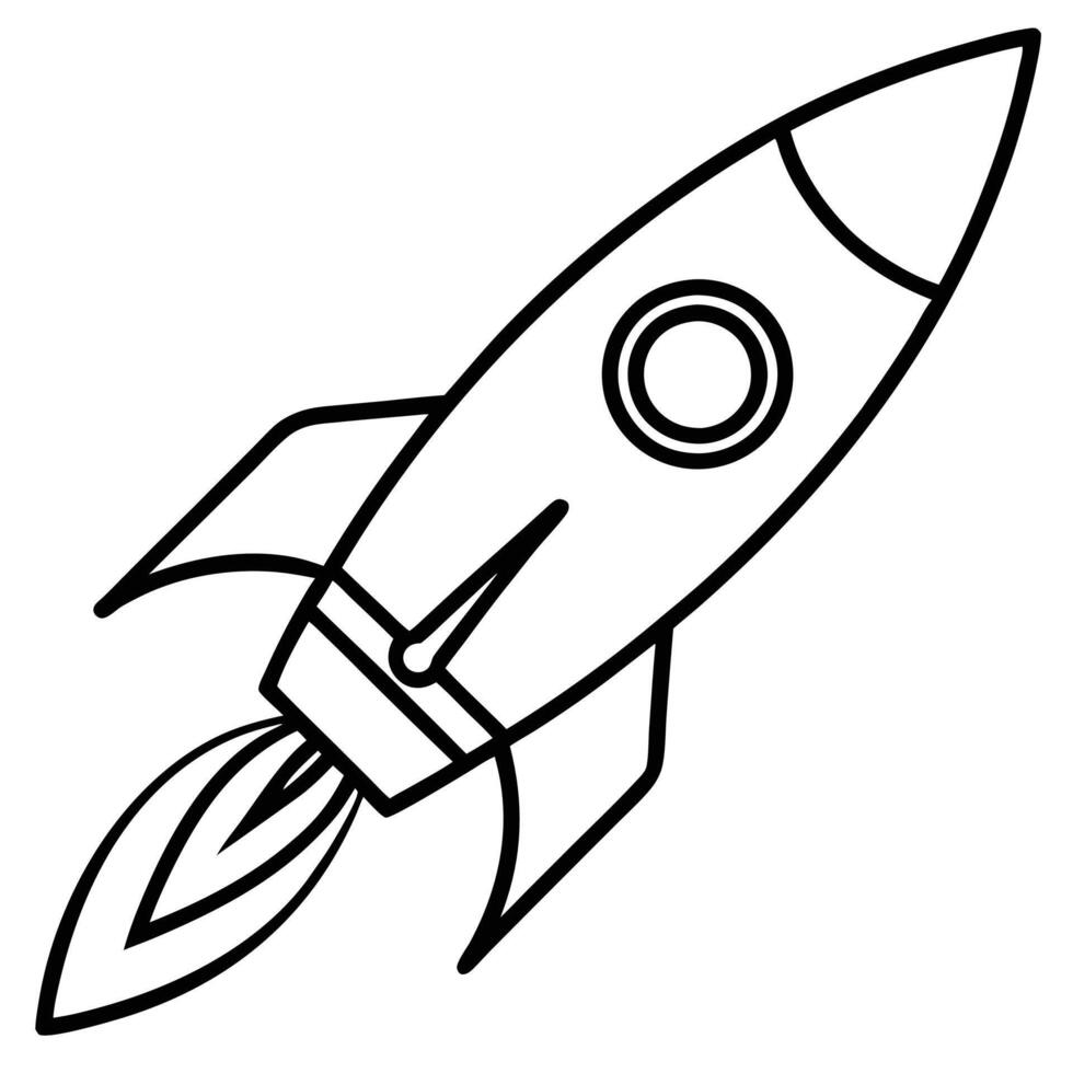 Outlined Rocket Ship Launching, Space Travel, Fast, Blast Off vector