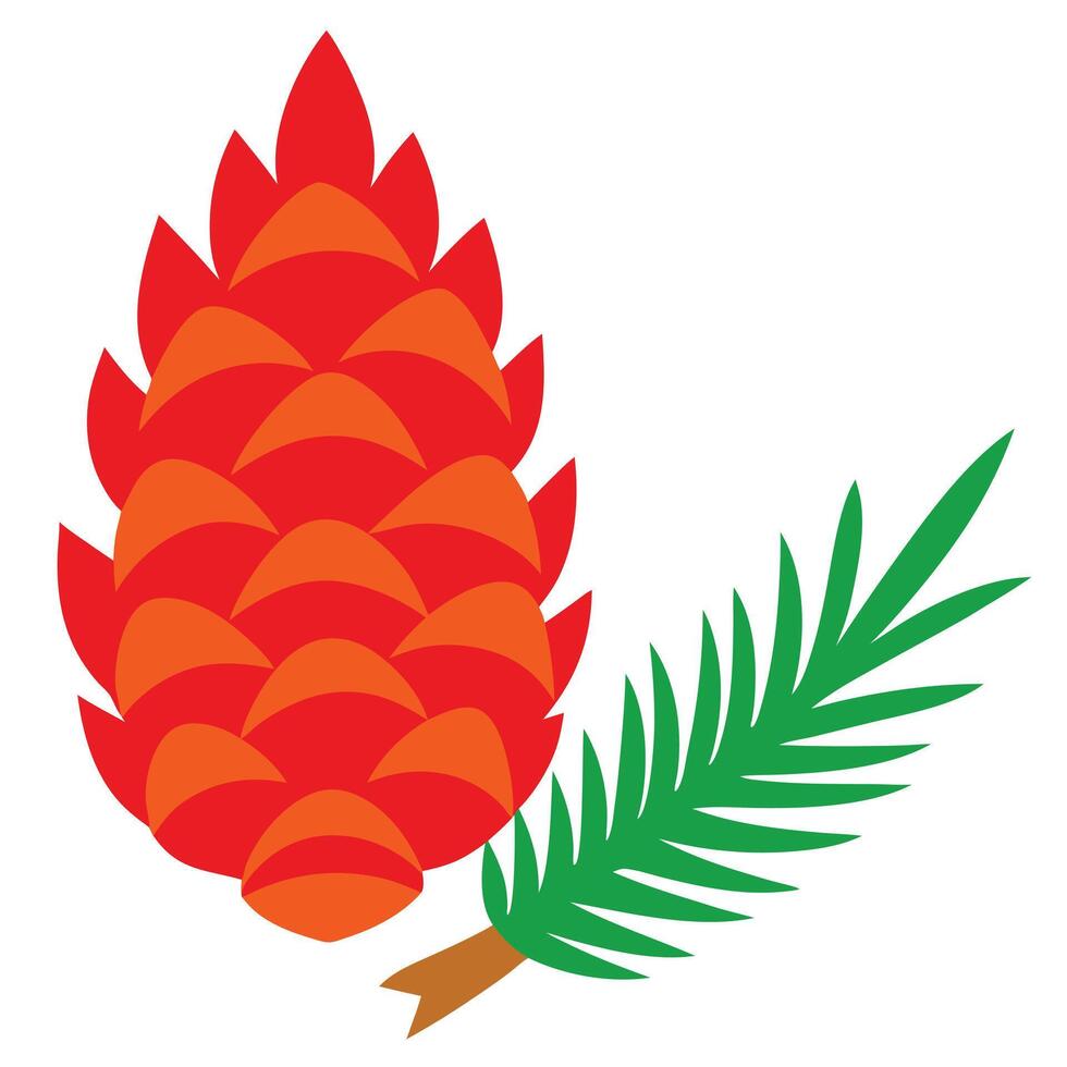 Red Pine Cone with Green Sprig Christmas Nature Illustration vector