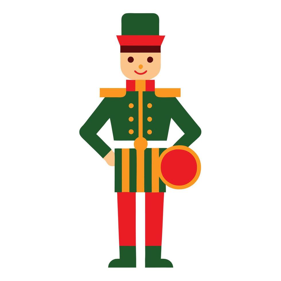 Christmas Toy Soldier Festive Uniform Drum Green Red vector