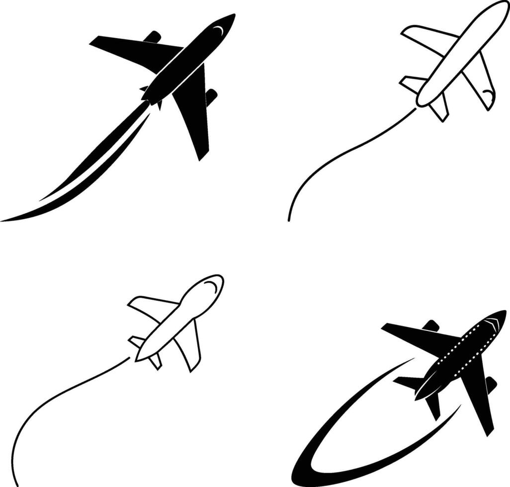 Airplane Flight Paths Four Jet Icons in Motion vector