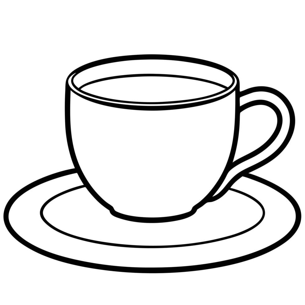 Simple Line Drawing of Teacup, Saucer, Hot Beverage vector