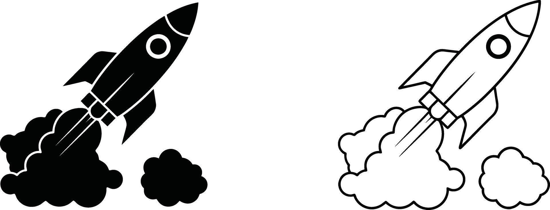 Launching Rockets Black and White Spacecraft Icons vector
