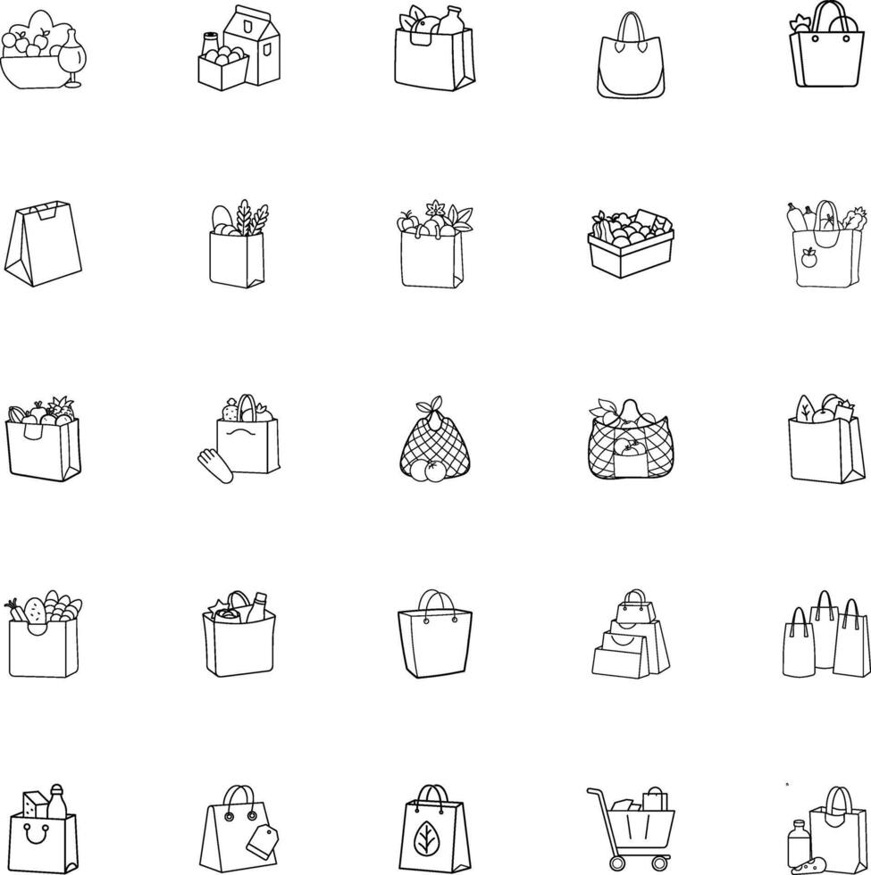 Grocery Shopping Bags Reusable, Paper, Tote, and Net Bags vector