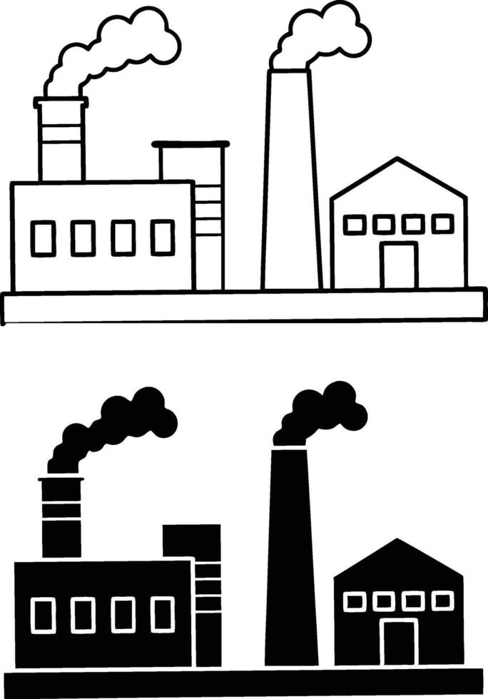 Industrial Factory Complex Pollution, Emissions, Smokestacks, Buildings vector