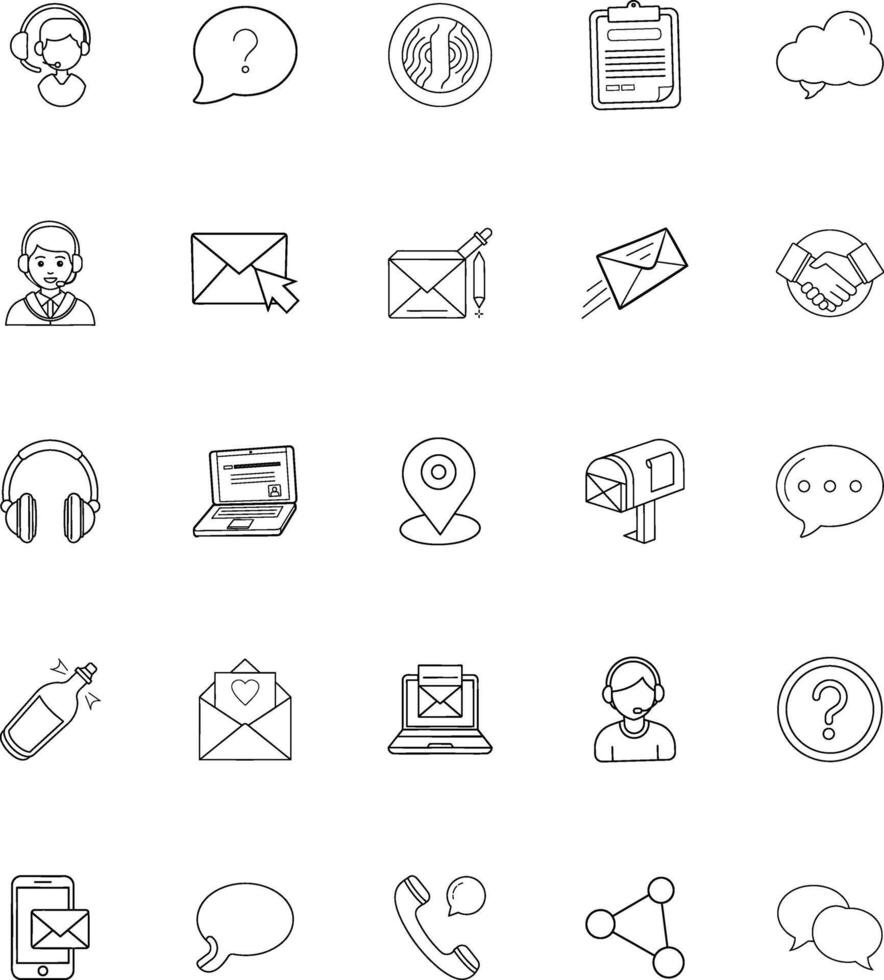 Communication Icons Customer Support, Email, Messaging, Location vector