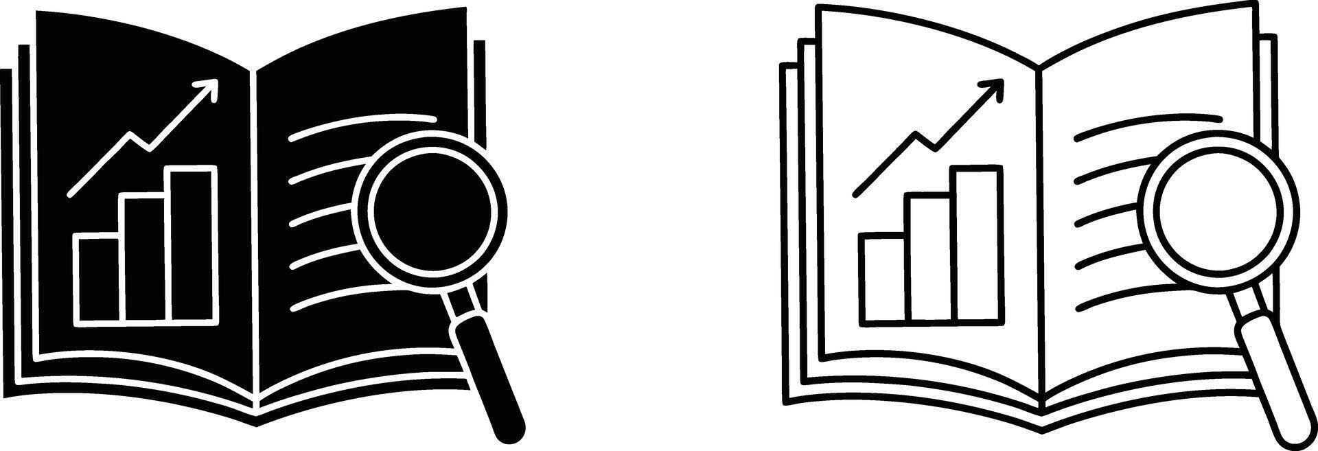 Financial Report Analysis Book, Graph, Magnifying Glass, Data Research vector