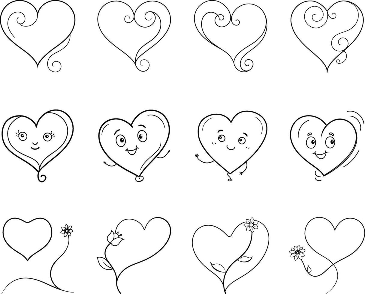 Twelve Charming Heart Drawings Cute, Ornate, and Simple vector