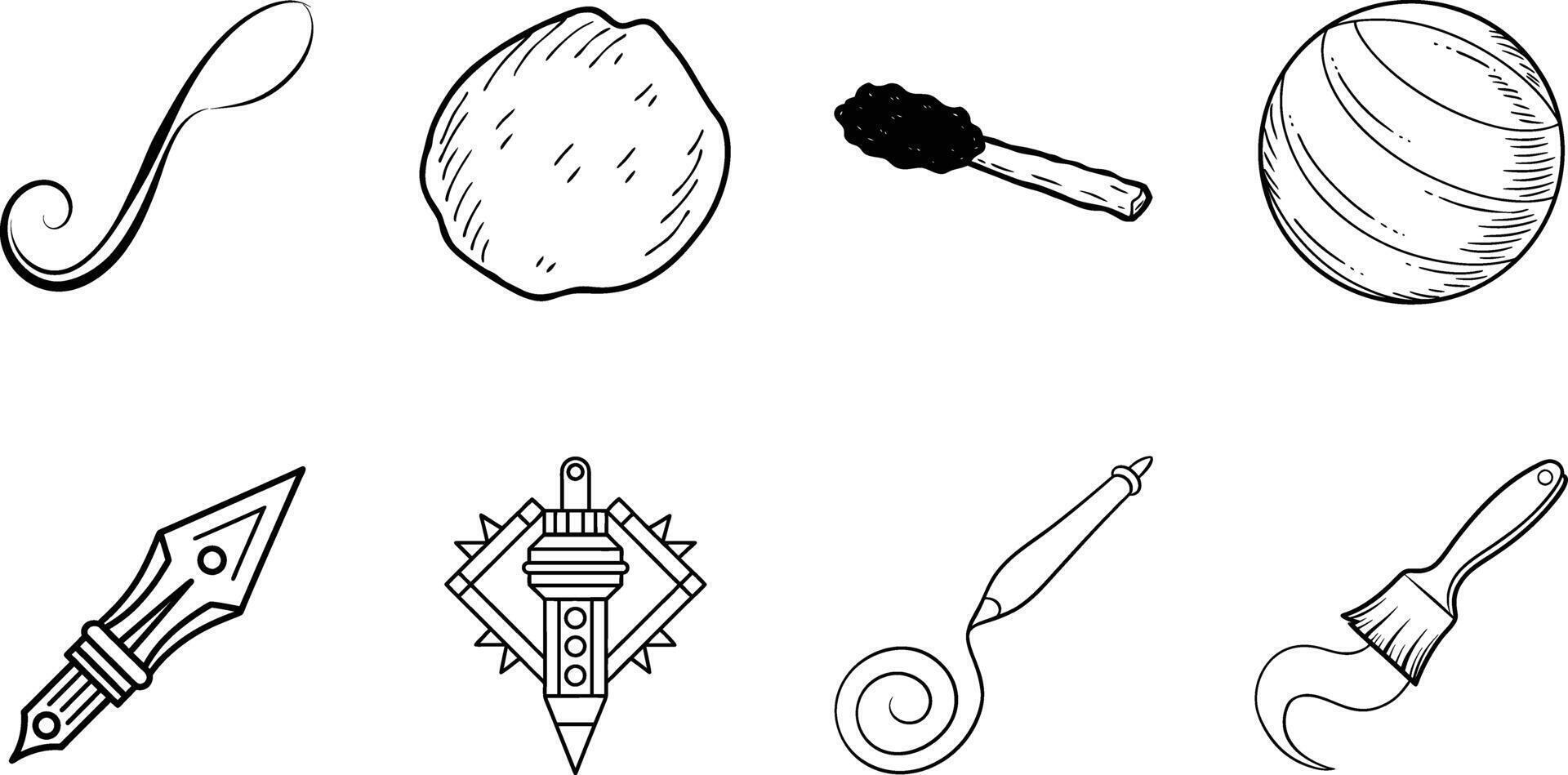 Primitive Tools, Art Supplies, and Sphere Diverse Objects vector