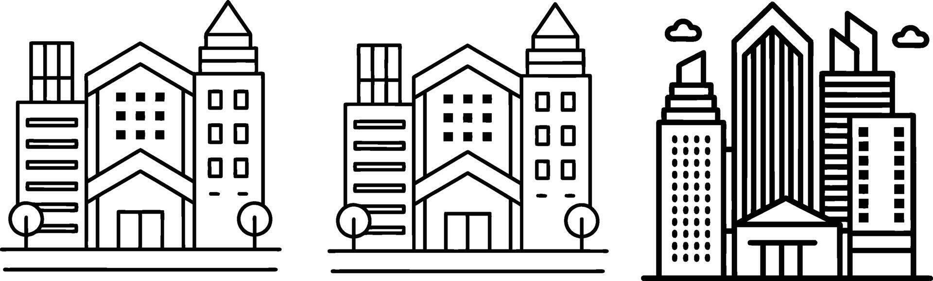Modern Cityscapes Building Icons, Urban Designs, Skyline Views vector