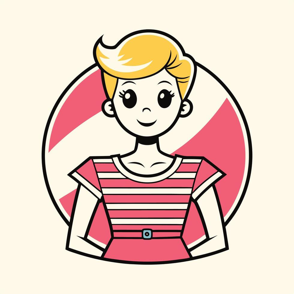 Retro Pinup Girl Illustration Blonde, Dress, Stripes, 1950s Style vector