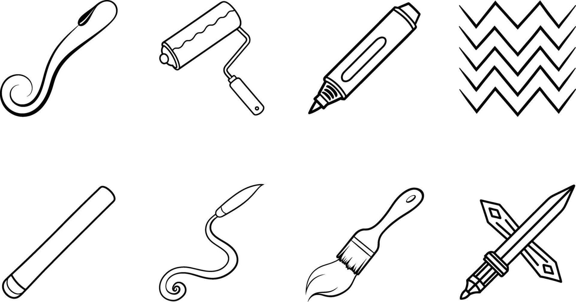 Painting Tools Brush, Roller, Marker, Crayon, and Pattern vector