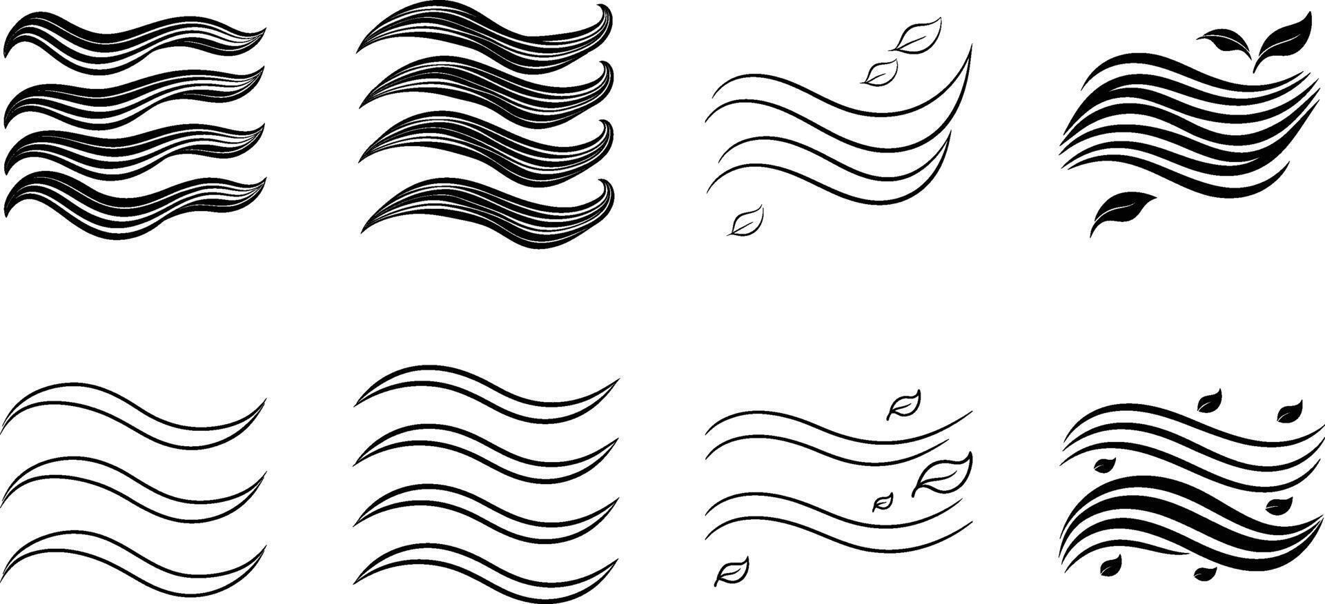 Windy Wave Illustrations Natures Breath, Leaf Designs, Blowing Air vector
