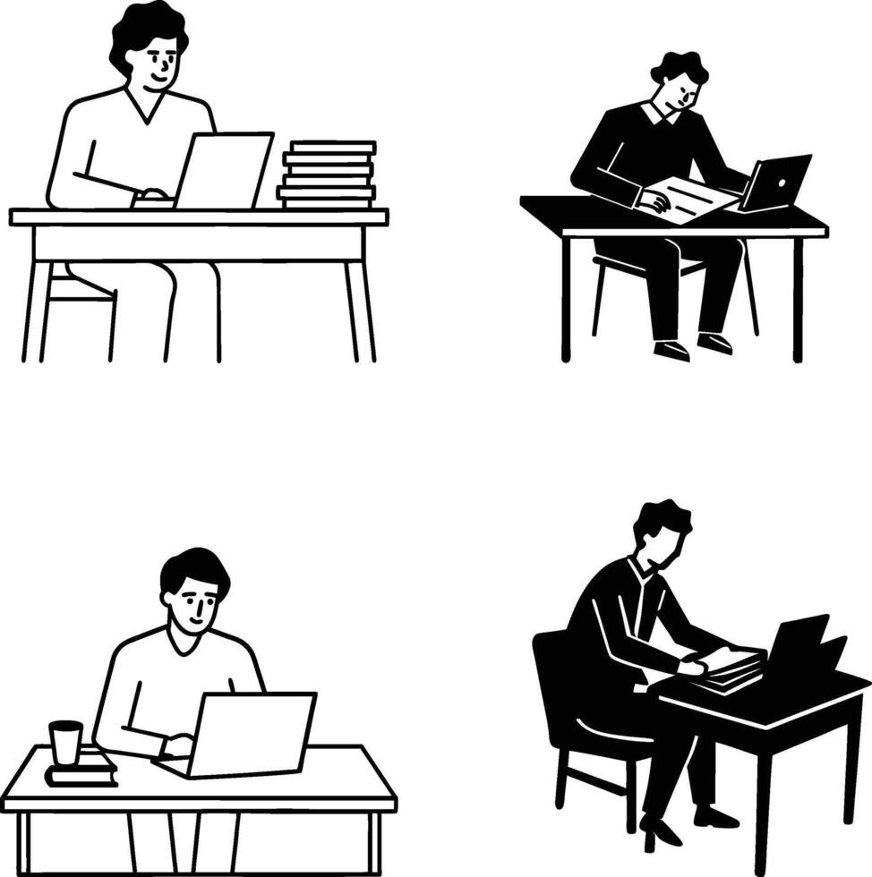 Office Workers Desk Laptop Computer Businessman Workplace Scenes vector