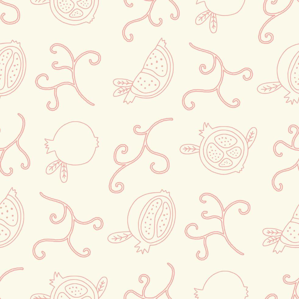 Outline Pomegranate Fruit Curvy Seamless Pattern illustration Design vector
