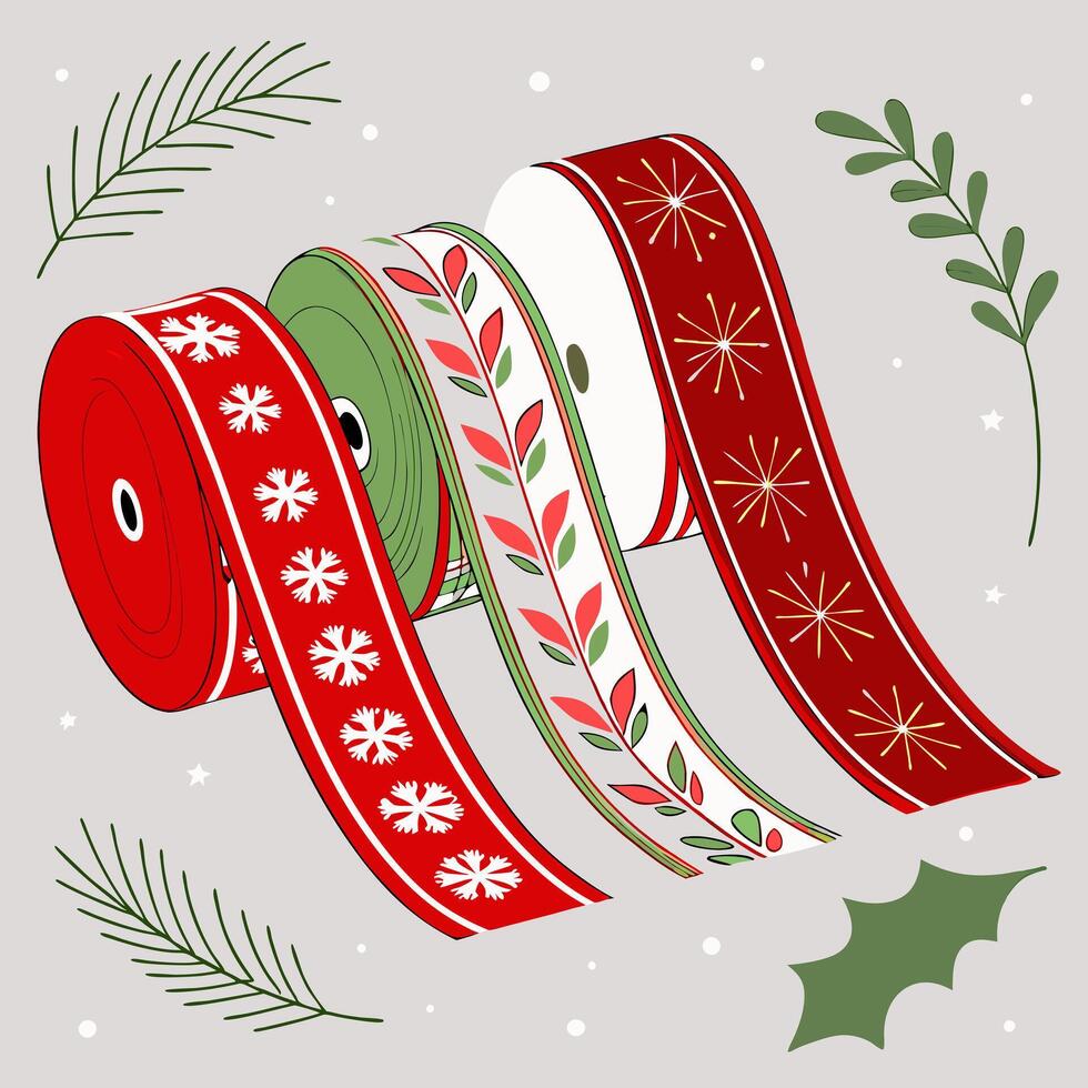 christmas ribbon with holly leaves and berries vector