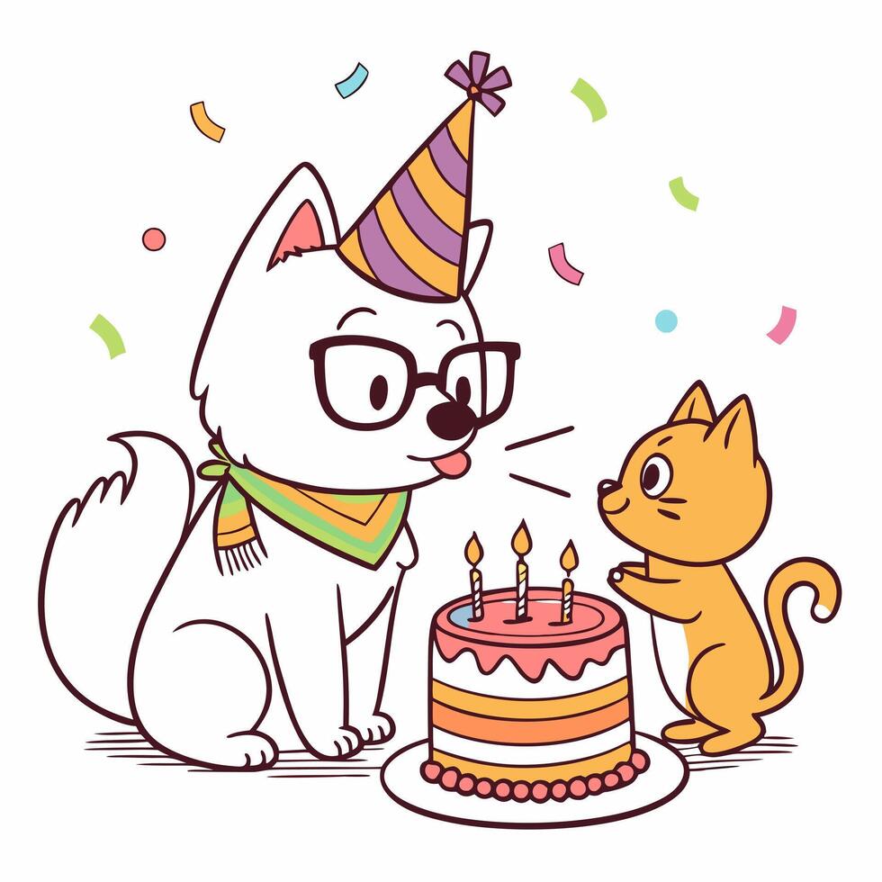 a cat and dog are celebrating a birthday vector
