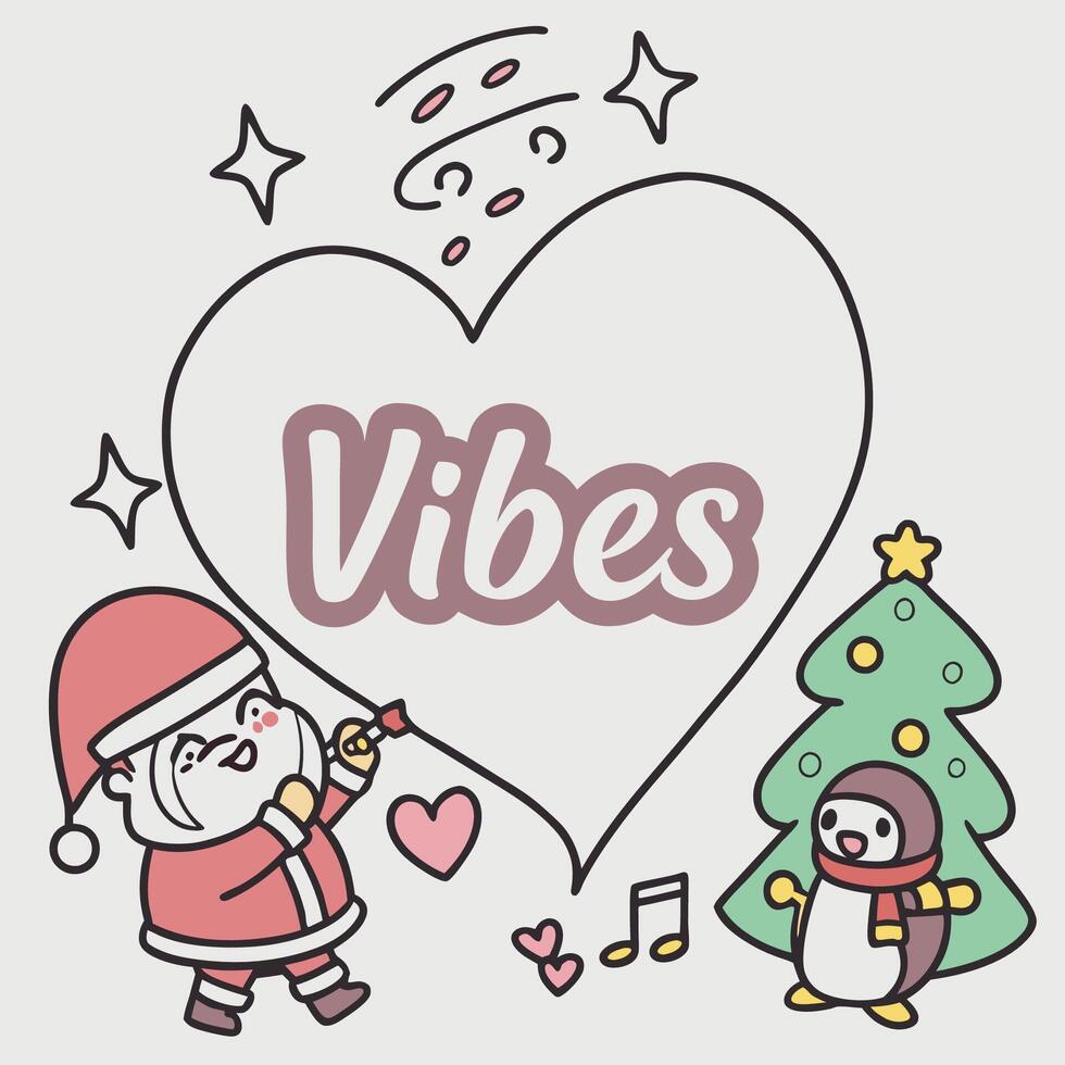 a cartoon penguin and santa claus are playing music T-Shirt Design vector