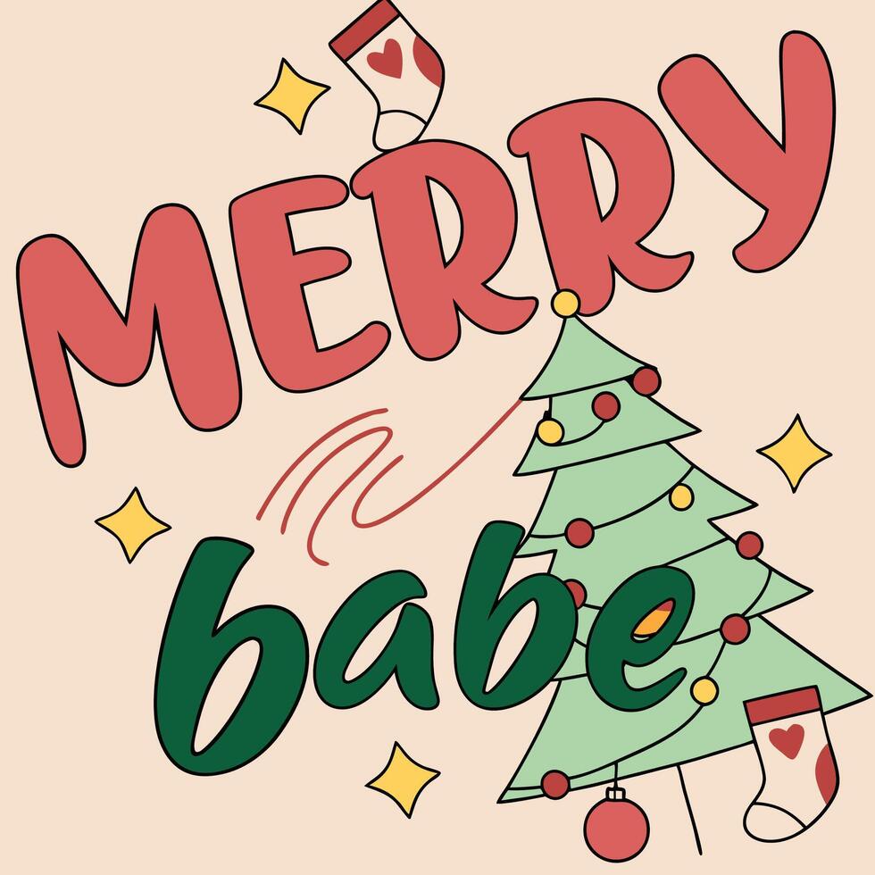 merry babe christmas tree illustration vector