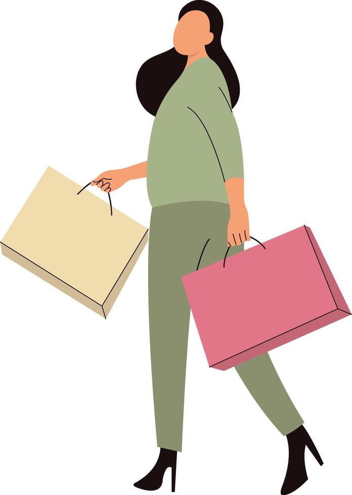 Girl Walking Illustration with Shopping Bag vector