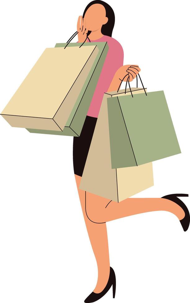 Happy Woman Holding Shopping Bag vector