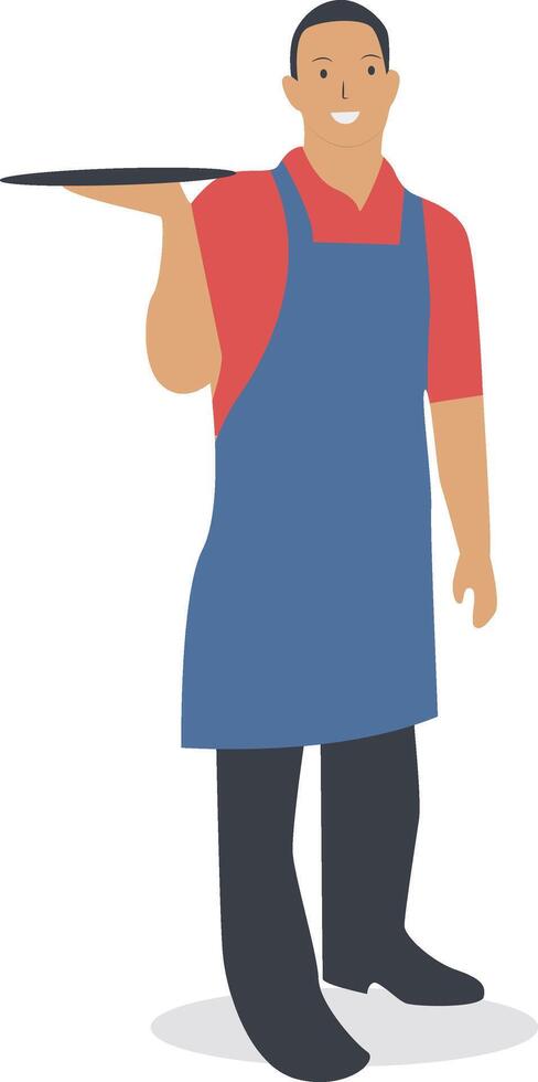 Male Waiter with Blue Apron vector
