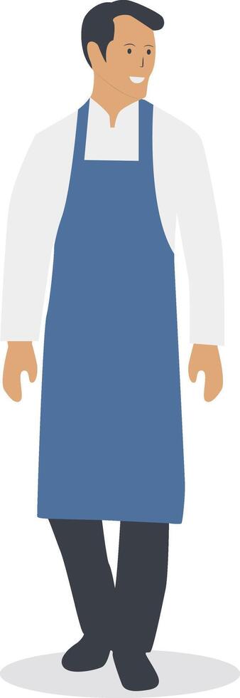 Male Waiter with Blue Apron vector