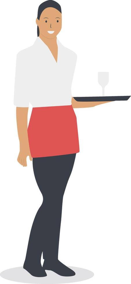 Woman Waitress Holding Tray vector