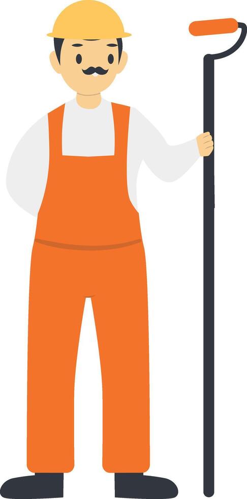 Male Construction Worker Holding Paint Roller vector
