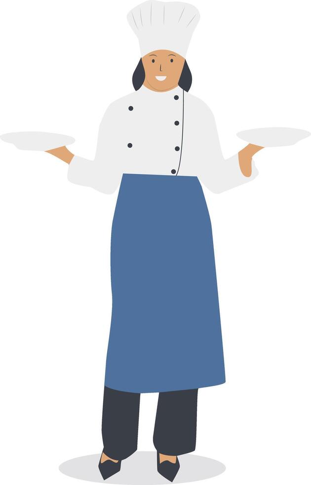 Woman Chef Character Holding Two Plate vector