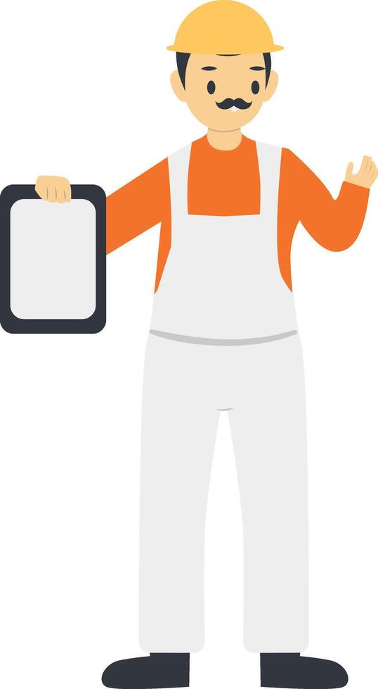 Male Construction Worker Holding Clipboard vector