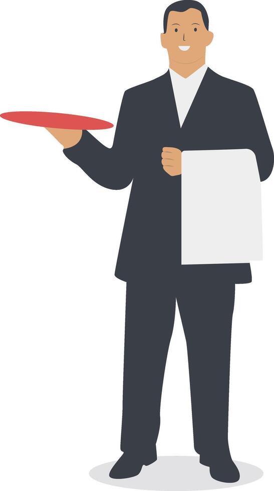 Male Waiter with Tray and Napkin vector