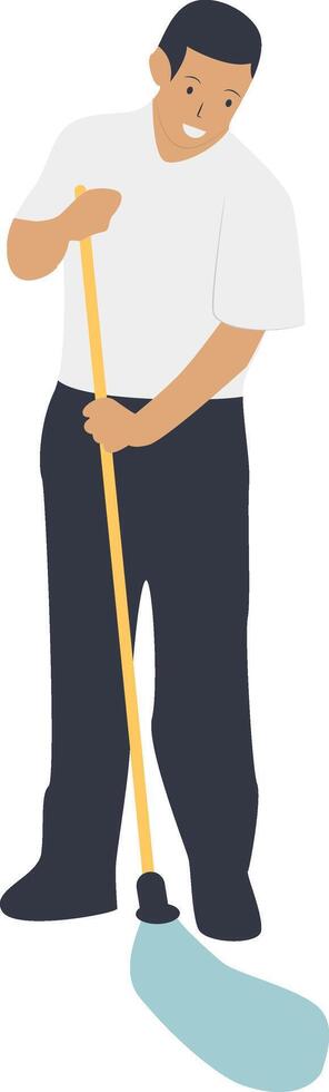 Man Cleaning Illustration with Black and White Clothes vector