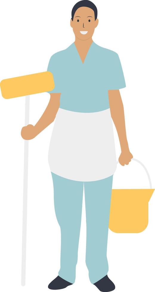 Illustration of Men Cleaning with Mop and Bucket vector