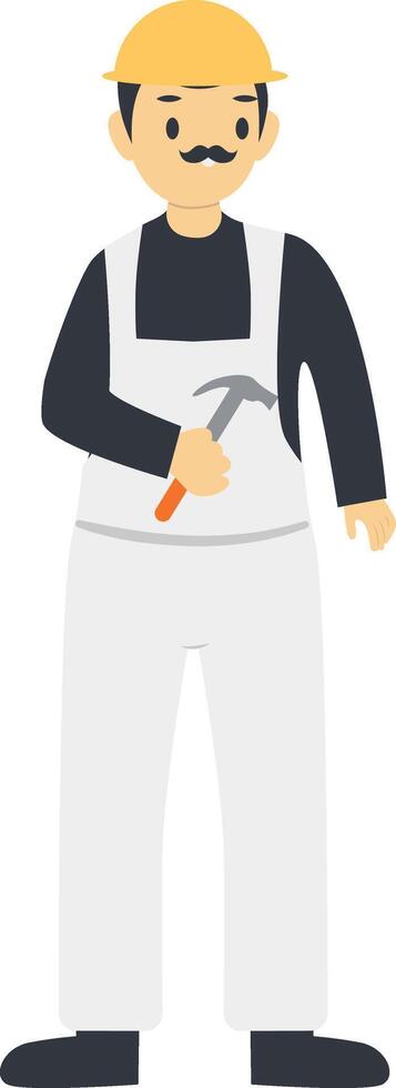 Male Construction Worker Carrying Hammer vector