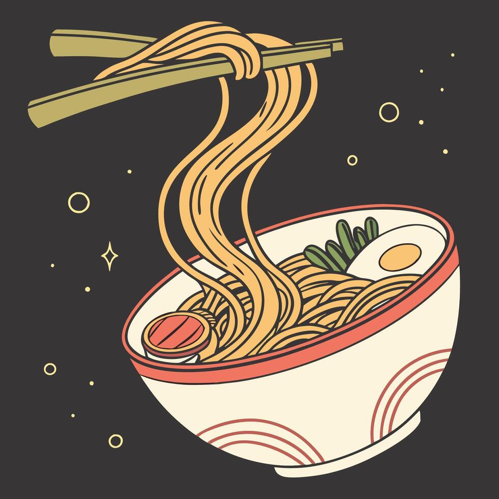 Japanese Noodle Skull T-Shirt Design vector
