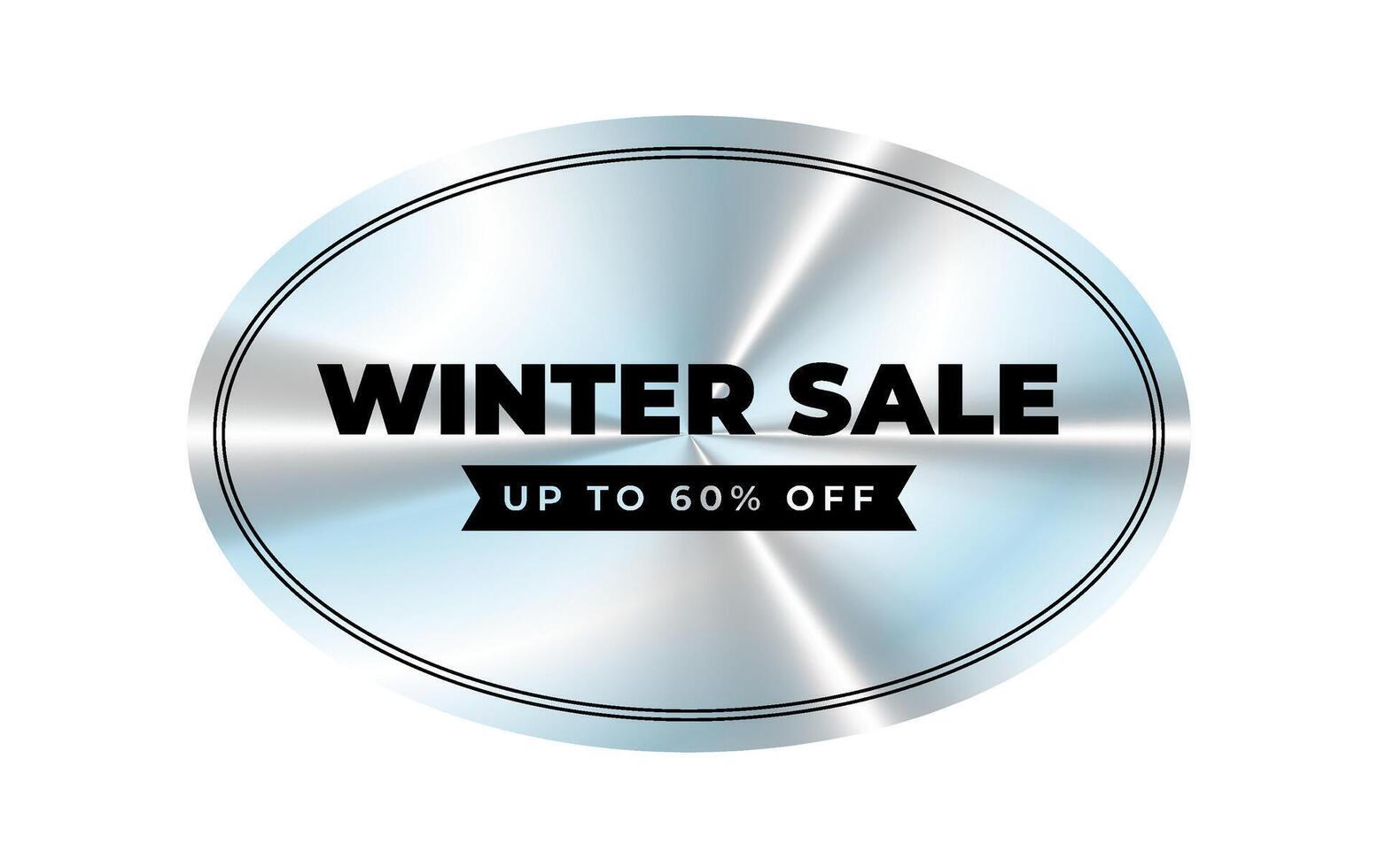 Holographic oval sticker. Winter sale up to 60 off. Geometric hologram label, iridescent foil, adhesive film. Colored tag, rainbow shiny emblem. Isolated Neon illustration vector